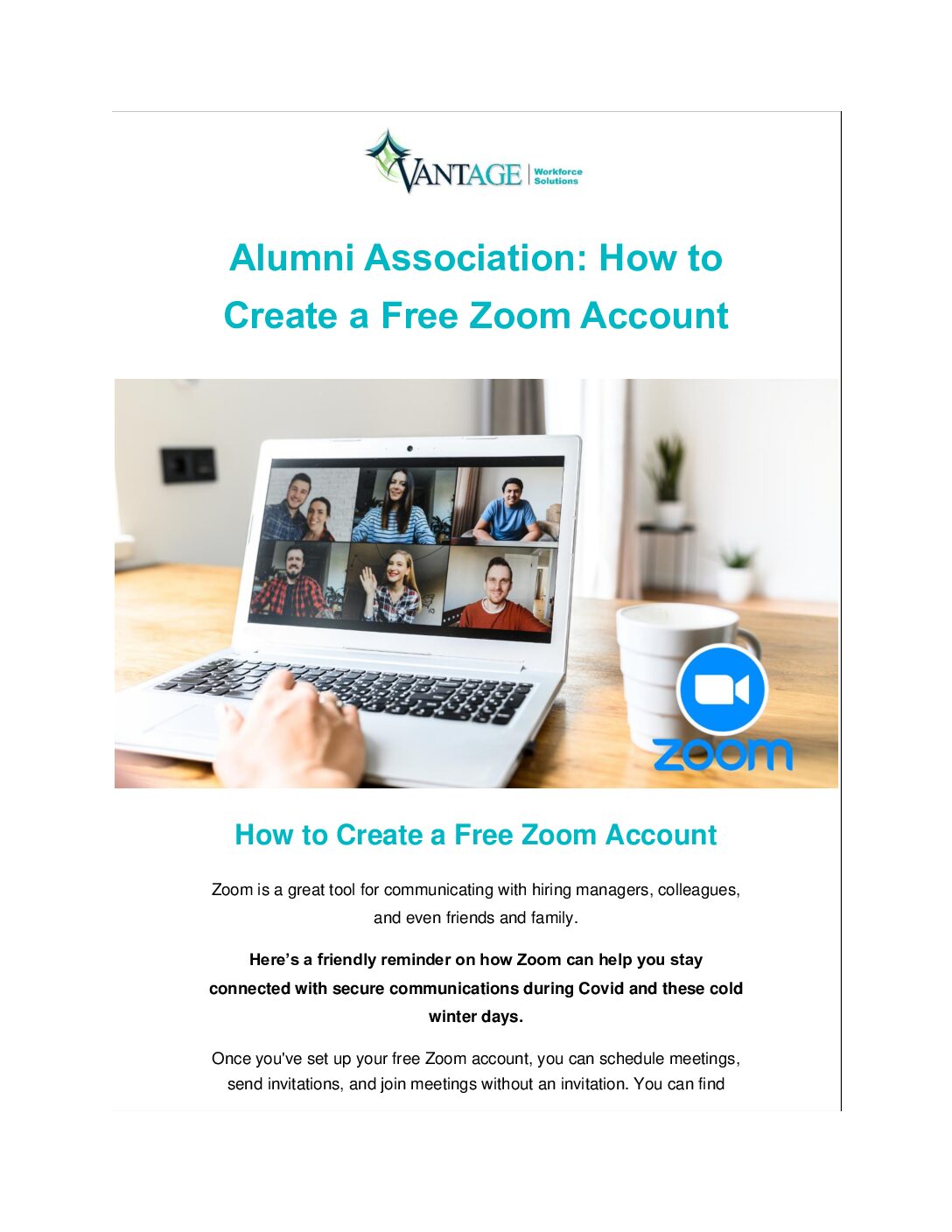 How to Create a Zoom Account- Feb 22 | VANTAGE Aging